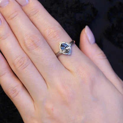 グレイッシュブルートルマリン 1.23ct ダイヤモンド 0.02ct K10WG コンケーブカット トゥルース×グルーヴアーム