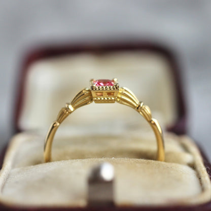 アヤナスピネル 3mm×3mm K18YG ミルフレーム×アンティークアーム リング 【MJ2407】