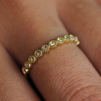 【Golden Gratitude Campaign】Half Eternity Rose Cut Diamond Ring | ミルフレーム ハーフエタニティ ローズカットダイヤモンド 0.13ct K18 Pt900【MJ2962】