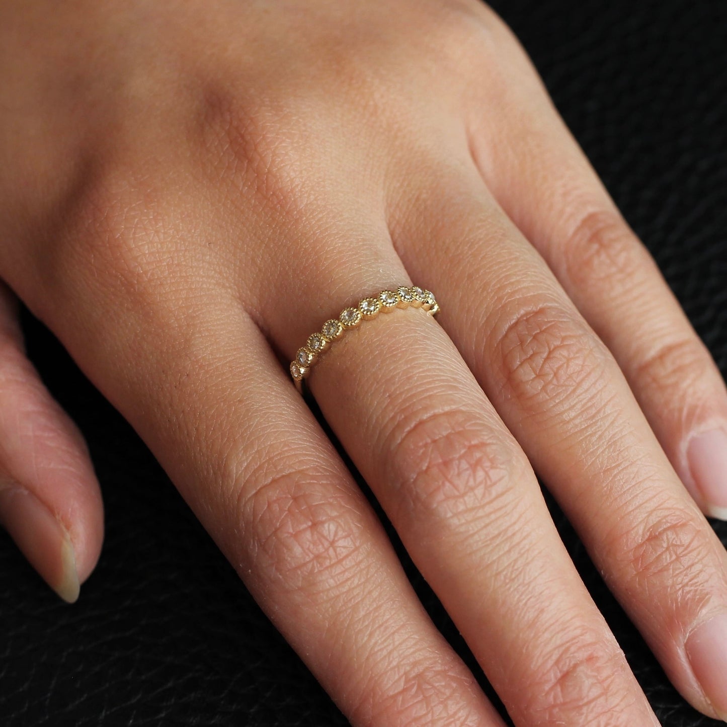 【Golden Gratitude Campaign】Half Eternity Rose Cut Diamond Ring | ミルフレーム ハーフエタニティ ローズカットダイヤモンド 0.13ct K18 Pt900【MJ2962】