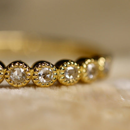 【Golden Gratitude Campaign】Half Eternity Rose Cut Diamond Ring | ミルフレーム ハーフエタニティ ローズカットダイヤモンド 0.13ct K18 Pt900【MJ2962】