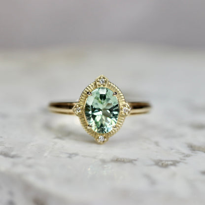 ミントブルートルマリン 1.16ct ダイヤモンド 0.02ct K10YG コンケーブカット トゥルース×グルーヴアーム