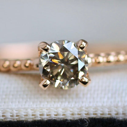 ブラウンダイヤモンド0.3ct 4本爪×ドットアーム K18PG リング 【MJ2403】