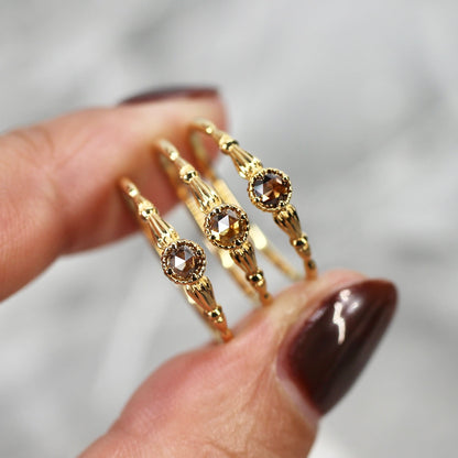 ローズカットブラウンダイヤモンド0.1ct K10YG ミルフレーム×アンティークアーム