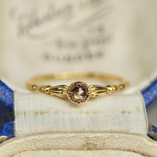 ローズカットブラウンダイヤモンド0.1ct K10YG ミルフレーム×アンティークアーム