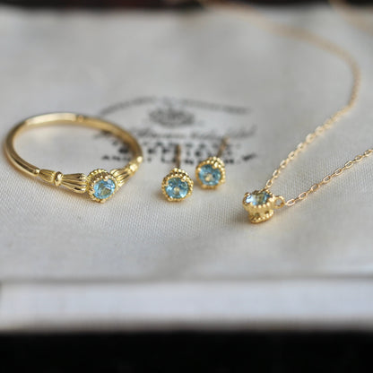 サンタマリアアクアマリン0.1ct 3mm K18YG ミルフレーム ネックレス 【MJ2447】