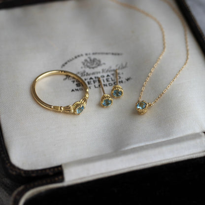 サンタマリアアクアマリン0.1ct 3mm K18YG ミルフレーム ピアス 片耳 【MJ2499】