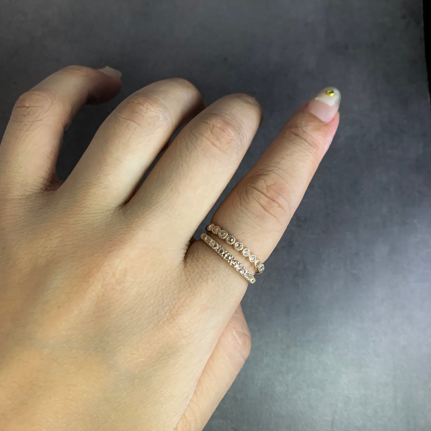 【数量・期間限定 特別価格】 18金 プラチナ ローズカットダイヤモンド ハーフエタニティリング 0.16ct K18YG K18PG Pt900 爪留め【MJ2962】