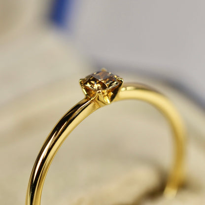 ブラウンダイヤモンド 0.135ct K10YG ラディアントカット 4本爪(立て爪)×プレーン(1mm)アーム【MJ2838】