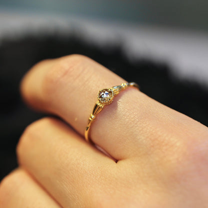 ローズカットブラウンダイヤモンド0.1ct K10YG ミルフレーム×アンティークアーム