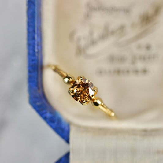 オレンジブラウンダイヤモンド 0.456ct K10YG ラウンドブリリアントカット ４本爪(立て爪)×ヘリンボーンアーム【MJ2837】