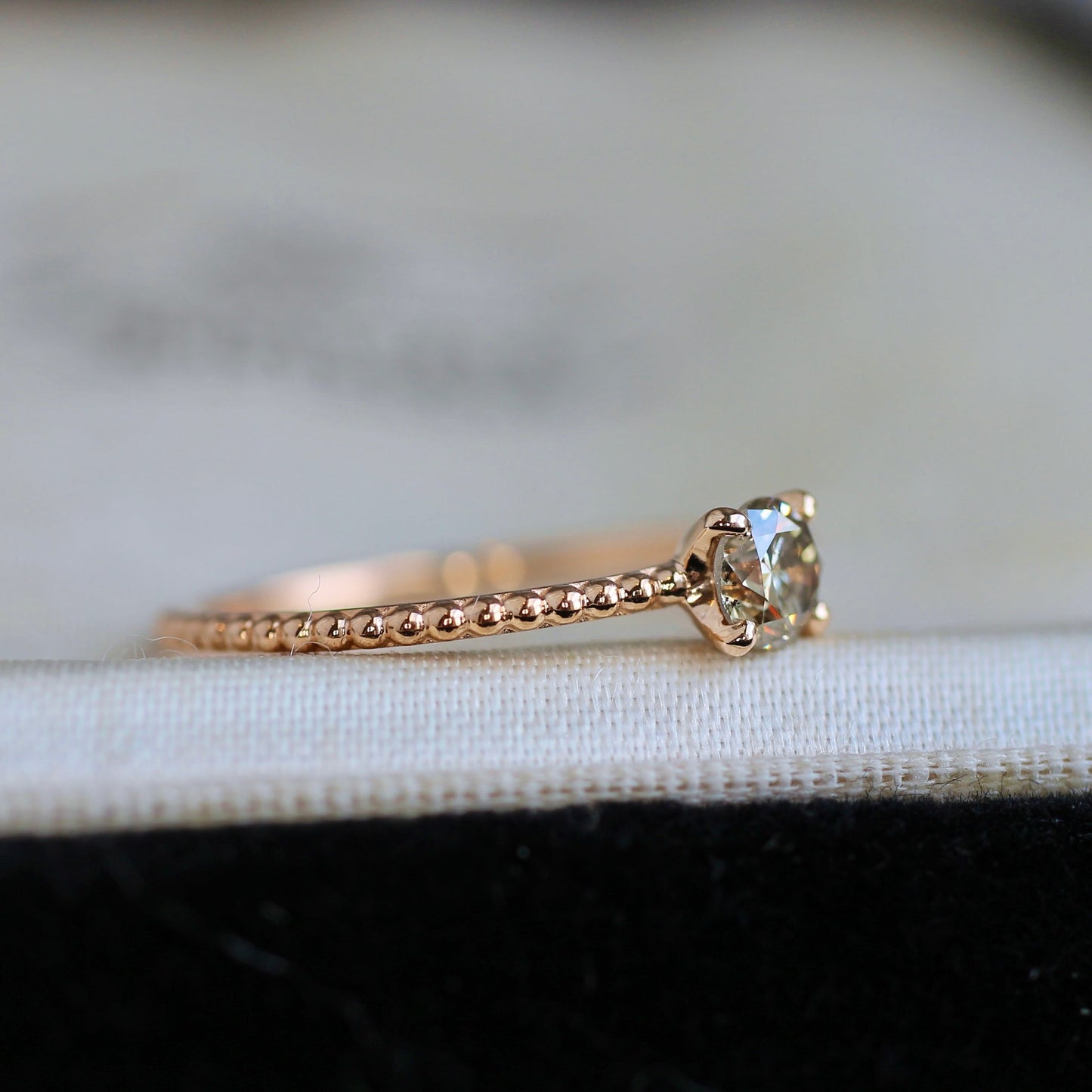 ブラウンダイヤモンド0.3ct 4本爪×ドットアーム K18PG リング 【MJ2403】