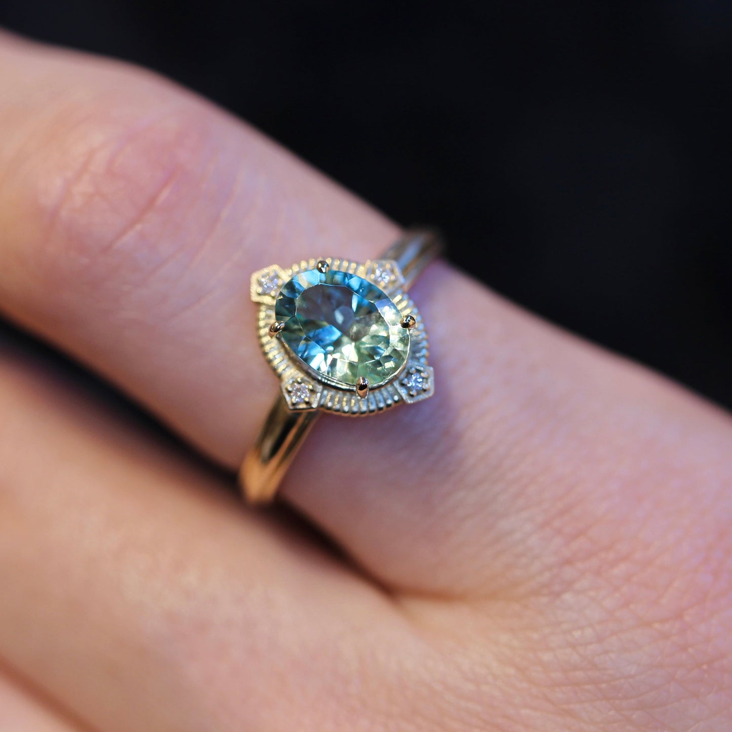 ミントブルートルマリン 1.16ct ダイヤモンド 0.02ct K10YG コンケーブカット トゥルース×グルーヴアーム