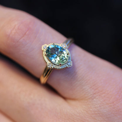 ミントブルートルマリン 1.16ct ダイヤモンド 0.02ct K10YG コンケーブカット トゥルース×グルーヴアーム