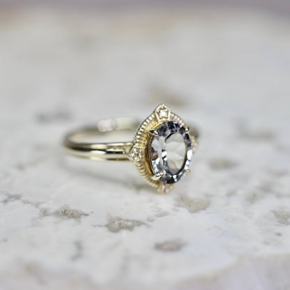 グレイッシュブルートルマリン 1.23ct ダイヤモンド 0.02ct K10WG コンケーブカット トゥルース×グルーヴアーム