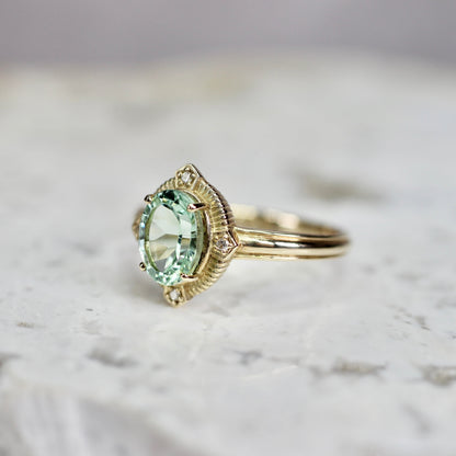 ミントブルートルマリン 1.16ct ダイヤモンド 0.02ct K10YG コンケーブカット トゥルース×グルーヴアーム