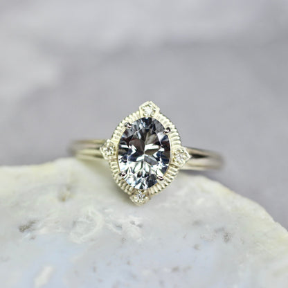 グレイッシュブルートルマリン 1.23ct ダイヤモンド 0.02ct K10WG コンケーブカット トゥルース×グルーヴアーム